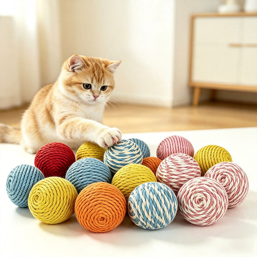 Catnip Toys - Colorful Sisal Cat Toy Ball Interactive