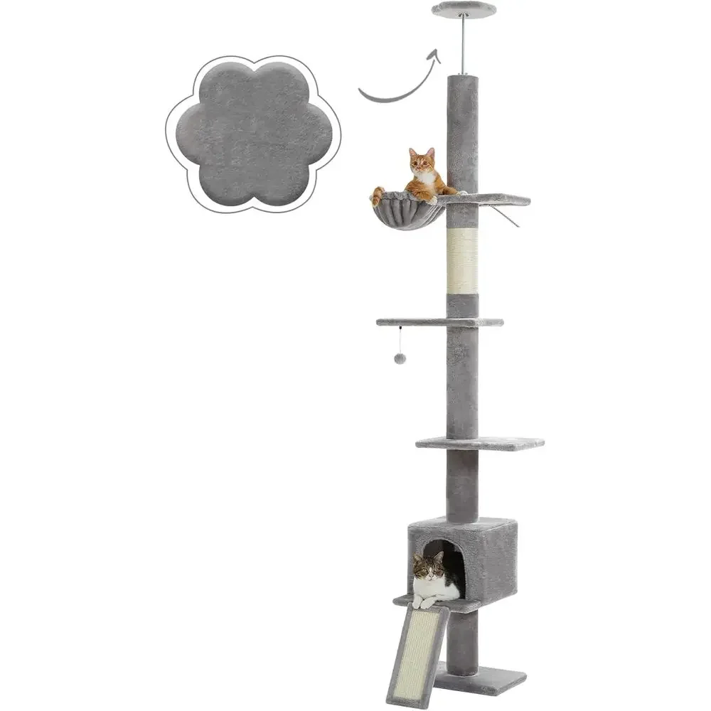 Cat Scratching Post - Adjustable 5-Level Cat Tree, 83-108 Height,
