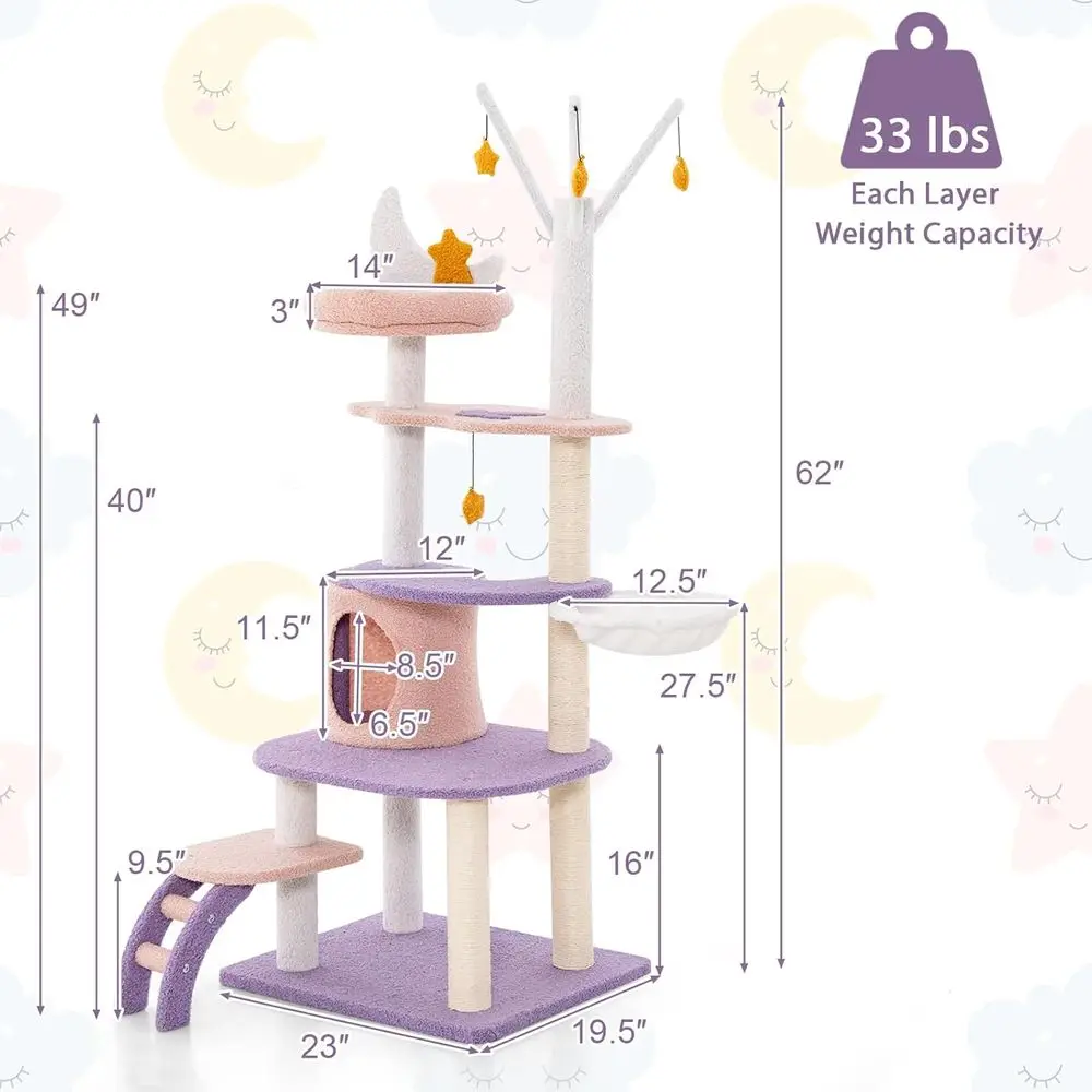 62-Inch Multi-Level Cat Tower  - Cat Scratching Post recension och pris
