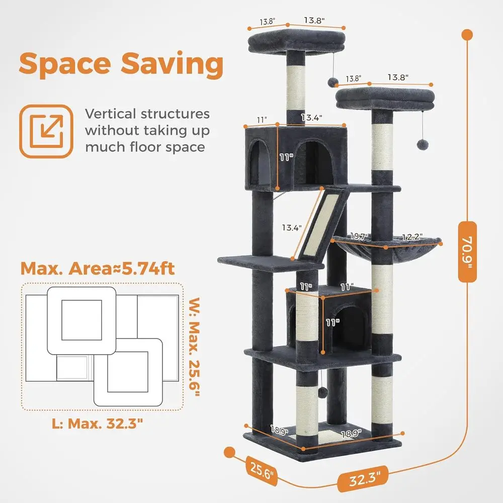 70 High Cat Tree with 2 Condos - Cat Scratching Post recension och pris