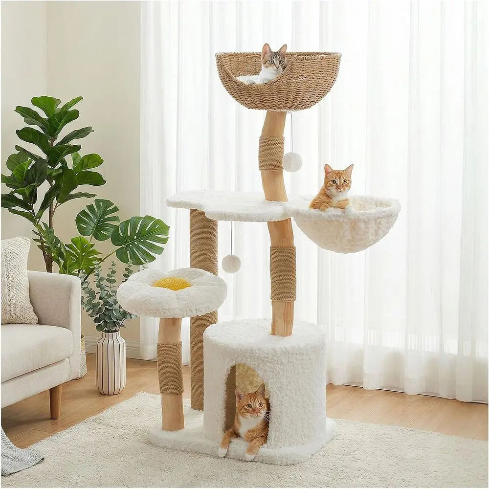 48.5 Tall Solid Wood Cat Tower - Cat Scratching Post recension och pris