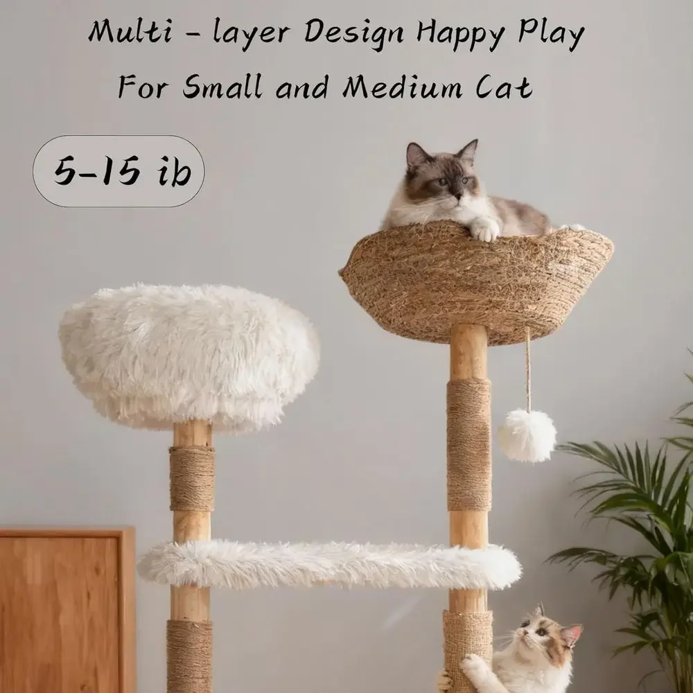 Natural Wooden Cat Tower with  - Cat Scratching Post recension och pris