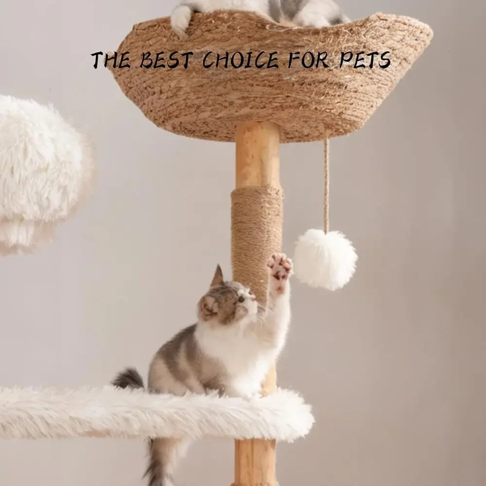 Natural Wooden Cat Tower with  - Cat Scratching Post recension och pris