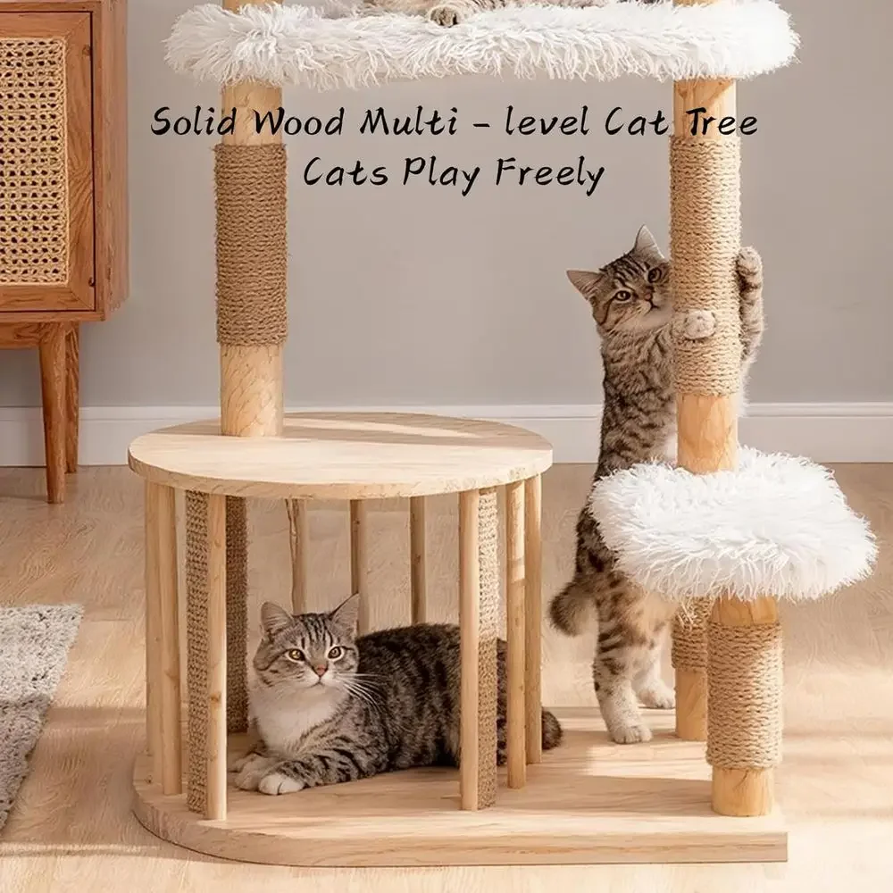 Natural Wooden Cat Tower with  - Cat Scratching Post recension och pris